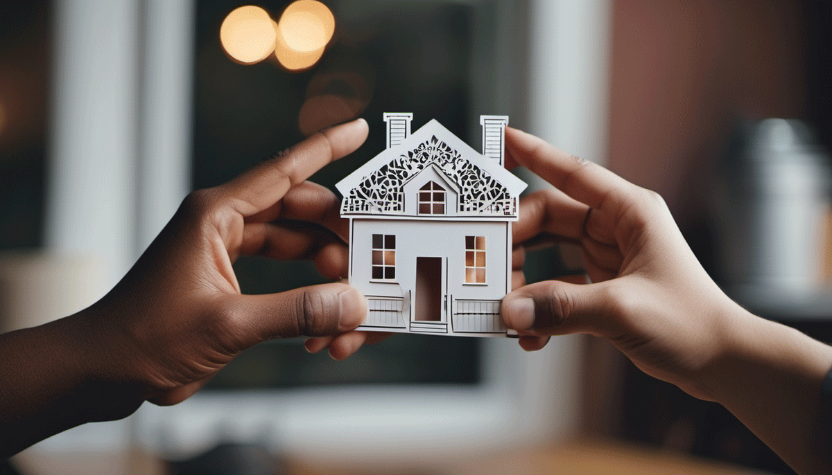 Two young hands holding up a paper house