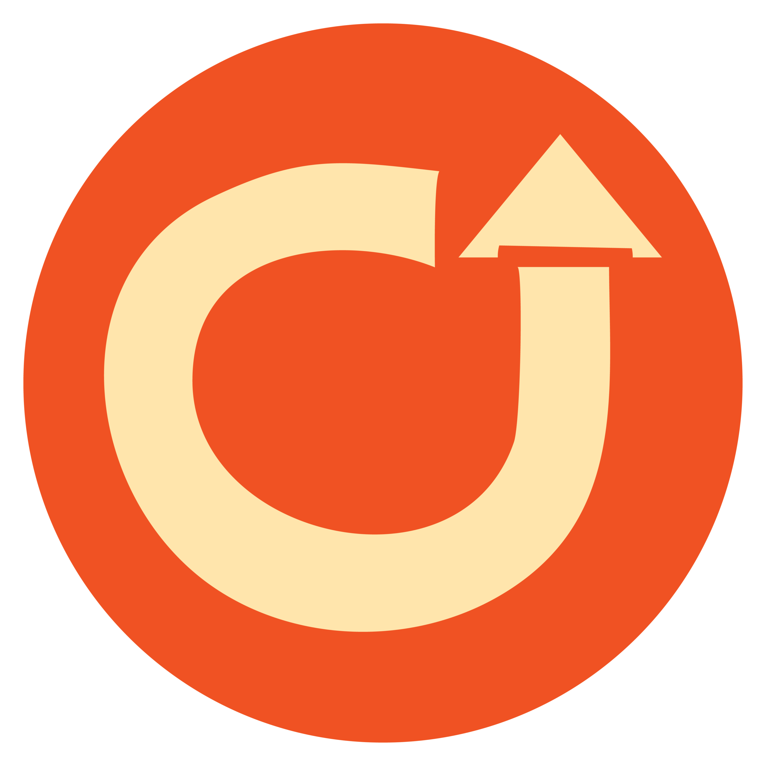 Arrow icon in reddish orange and cream